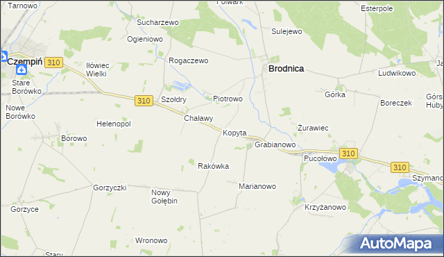 mapa Kopyta gmina Brodnica, Kopyta gmina Brodnica na mapie Targeo