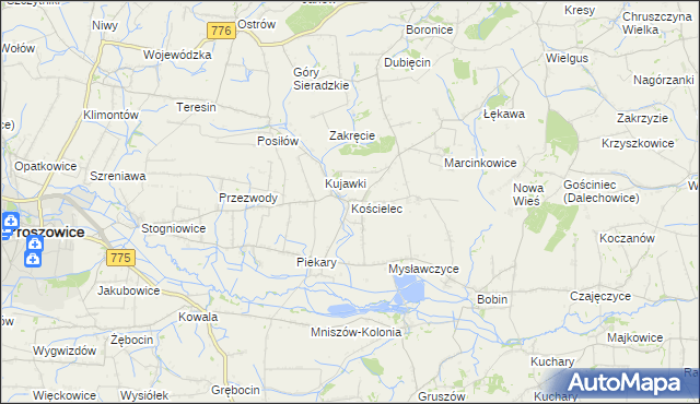 mapa Kościelec gmina Proszowice, Kościelec gmina Proszowice na mapie Targeo