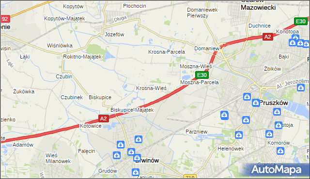 mapa Koszajec gmina Brwinów, Koszajec gmina Brwinów na mapie Targeo