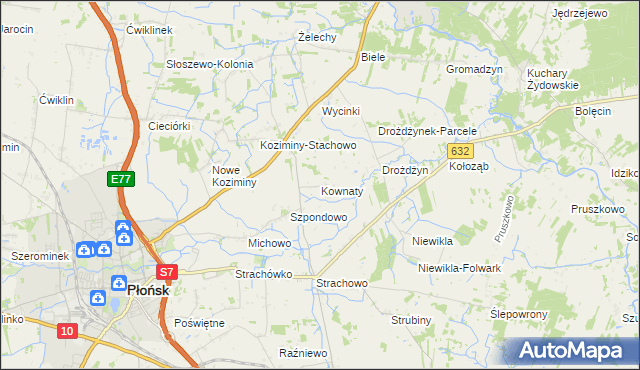 mapa Kownaty gmina Płońsk, Kownaty gmina Płońsk na mapie Targeo