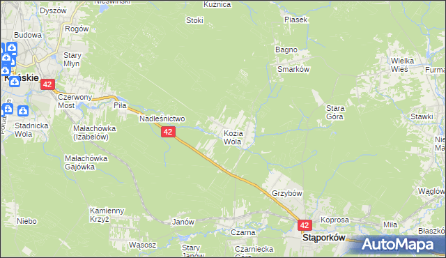 mapa Kozia Wola gmina Stąporków, Kozia Wola gmina Stąporków na mapie Targeo