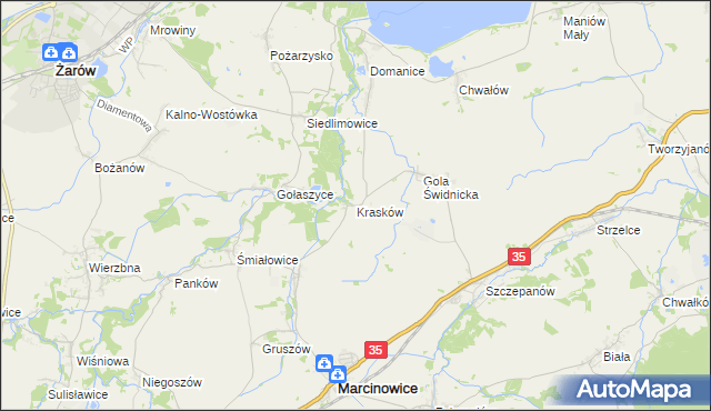 mapa Krasków gmina Marcinowice, Krasków gmina Marcinowice na mapie Targeo