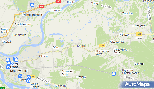 mapa Krubin gmina Wieliszew, Krubin gmina Wieliszew na mapie Targeo