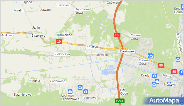 mapa Kruszyniec gmina Sicienko, Kruszyniec gmina Sicienko na mapie Targeo