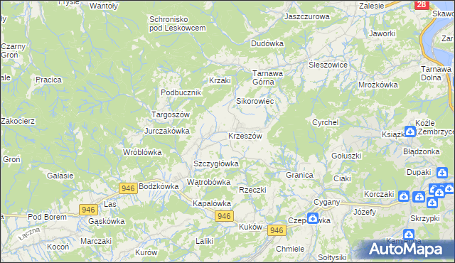 mapa Krzeszów gmina Stryszawa, Krzeszów gmina Stryszawa na mapie Targeo