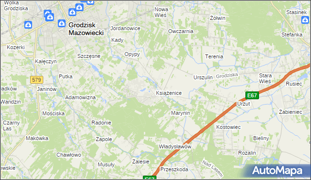 mapa Książenice gmina Grodzisk Mazowiecki, Książenice gmina Grodzisk Mazowiecki na mapie Targeo