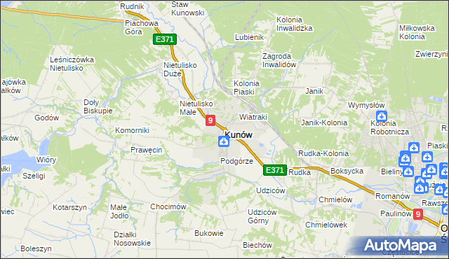 mapa Kunów powiat ostrowiecki, Kunów powiat ostrowiecki na mapie Targeo