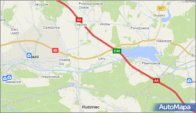 mapa Łany gmina Rudziniec, Łany gmina Rudziniec na mapie Targeo