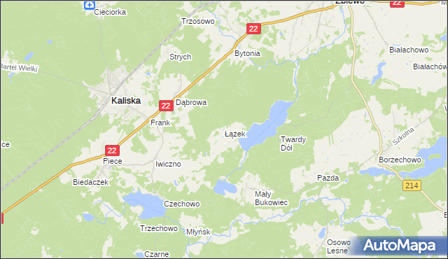 mapa Łążek gmina Kaliska, Łążek gmina Kaliska na mapie Targeo