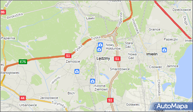 mapa Lędziny powiat bieruńsko-lędziński, Lędziny powiat bieruńsko-lędziński na mapie Targeo