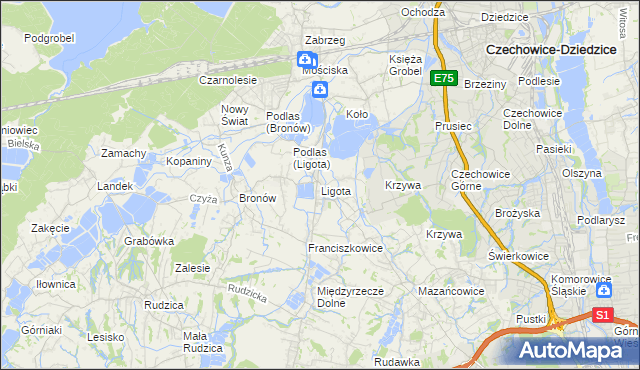 mapa Ligota gmina Czechowice-Dziedzice, Ligota gmina Czechowice-Dziedzice na mapie Targeo