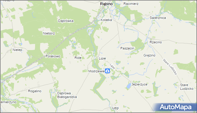 mapa Lipie gmina Rąbino, Lipie gmina Rąbino na mapie Targeo