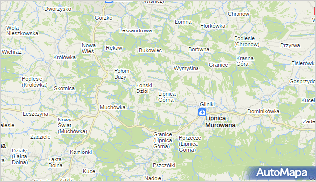 mapa Lipnica Górna gmina Lipnica Murowana, Lipnica Górna gmina Lipnica Murowana na mapie Targeo