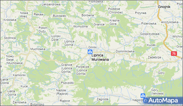 mapa Lipnica Murowana, Lipnica Murowana na mapie Targeo