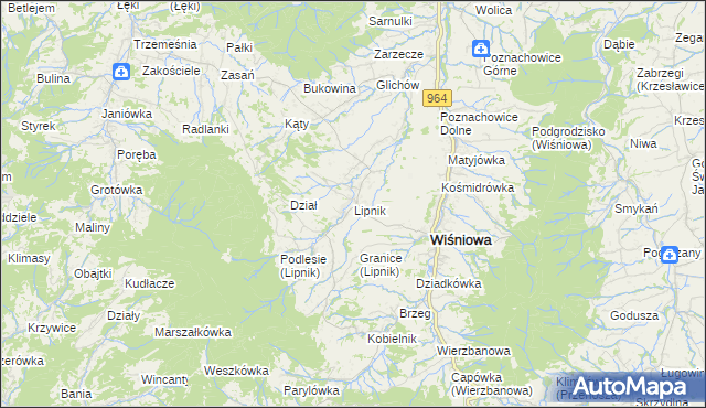 mapa Lipnik gmina Wiśniowa, Lipnik gmina Wiśniowa na mapie Targeo