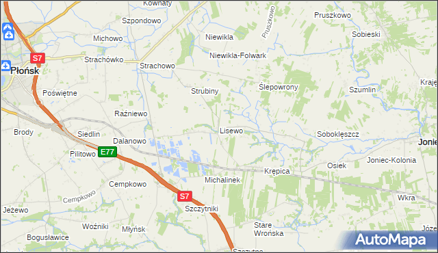 mapa Lisewo gmina Płońsk, Lisewo gmina Płońsk na mapie Targeo