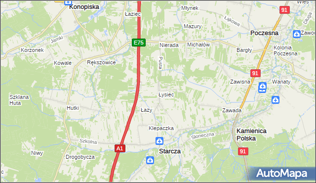 mapa Łysiec, Łysiec na mapie Targeo