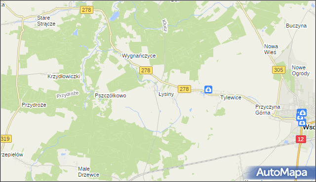 mapa Łysiny gmina Wschowa, Łysiny gmina Wschowa na mapie Targeo