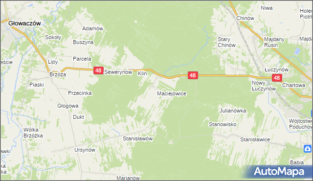 mapa Maciejowice gmina Głowaczów, Maciejowice gmina Głowaczów na mapie Targeo