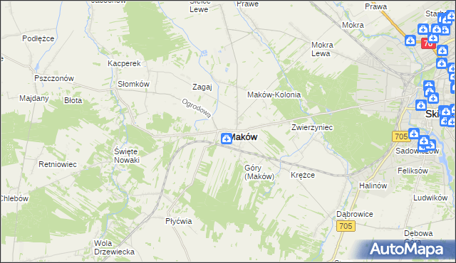 mapa Maków powiat skierniewicki, Maków powiat skierniewicki na mapie Targeo