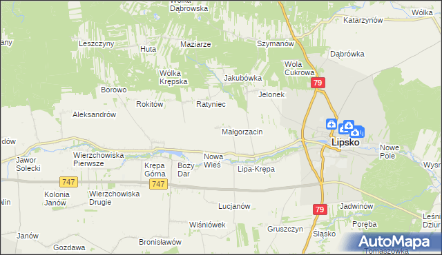 mapa Małgorzacin gmina Lipsko, Małgorzacin gmina Lipsko na mapie Targeo