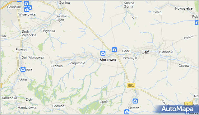 mapa Markowa, Markowa na mapie Targeo