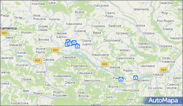 mapa Maszkowice gmina Łącko, Maszkowice gmina Łącko na mapie Targeo