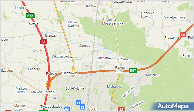 mapa Michałów gmina Moszczenica, Michałów gmina Moszczenica na mapie Targeo