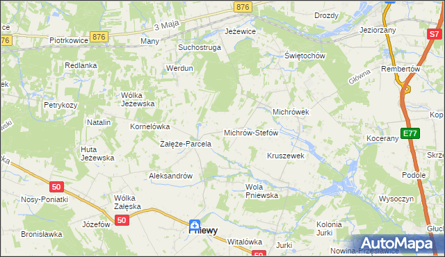 mapa Michrów-Stefów gmina Pniewy, Michrów-Stefów gmina Pniewy na mapie Targeo
