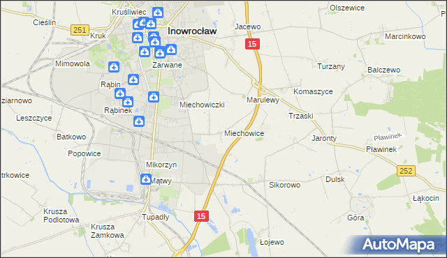 mapa Miechowice gmina Inowrocław, Miechowice gmina Inowrocław na mapie Targeo