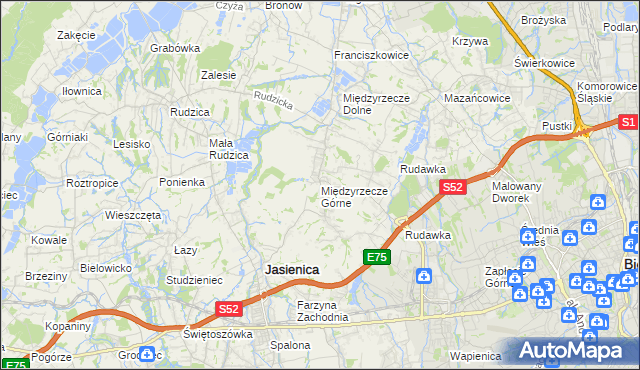 mapa Międzyrzecze Górne, Międzyrzecze Górne na mapie Targeo