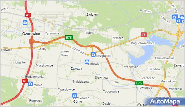 mapa Mierzęcice, Mierzęcice na mapie Targeo