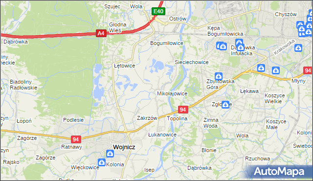 mapa Mikołajowice gmina Wierzchosławice, Mikołajowice gmina Wierzchosławice na mapie Targeo