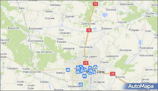 mapa Mikułowice gmina Busko-Zdrój, Mikułowice gmina Busko-Zdrój na mapie Targeo