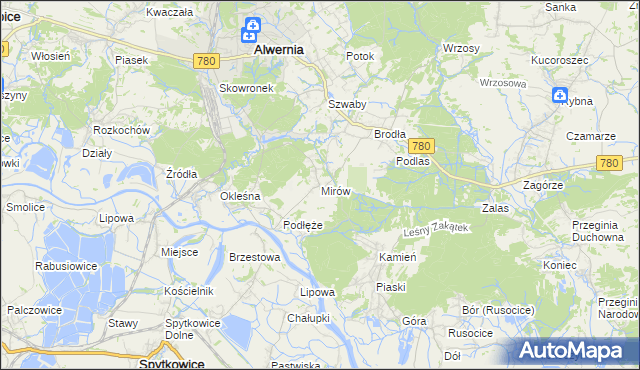 mapa Mirów gmina Alwernia, Mirów gmina Alwernia na mapie Targeo