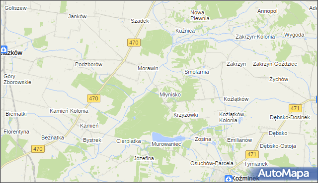 mapa Młynisko gmina Koźminek, Młynisko gmina Koźminek na mapie Targeo