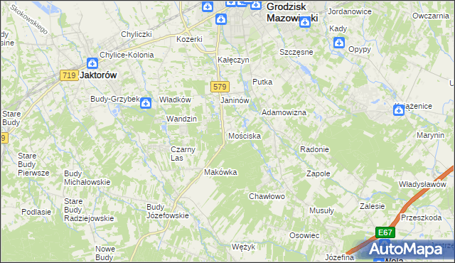 mapa Mościska gmina Grodzisk Mazowiecki, Mościska gmina Grodzisk Mazowiecki na mapie Targeo