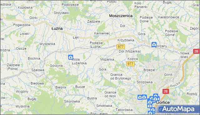 mapa Mszanka gmina Łużna, Mszanka gmina Łużna na mapie Targeo