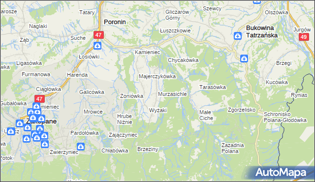 mapa Murzasichle, Murzasichle na mapie Targeo