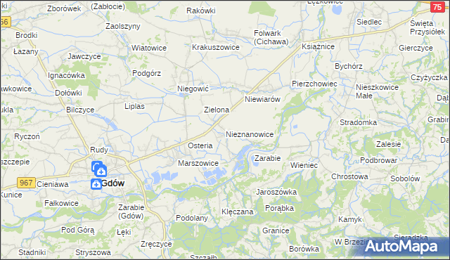 mapa Nieznanowice gmina Gdów, Nieznanowice gmina Gdów na mapie Targeo