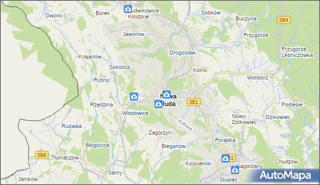 mapa Nowa Ruda powiat kłodzki, Nowa Ruda powiat kłodzki na mapie Targeo