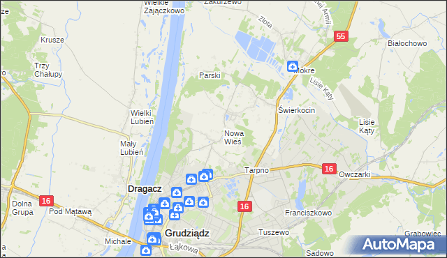mapa Nowa Wieś gmina Grudziądz, Nowa Wieś gmina Grudziądz na mapie Targeo