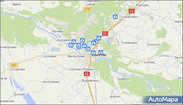 mapa Oborniki, Oborniki na mapie Targeo