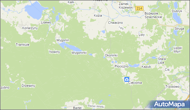 mapa Okoniny gmina Kaliska, Okoniny gmina Kaliska na mapie Targeo