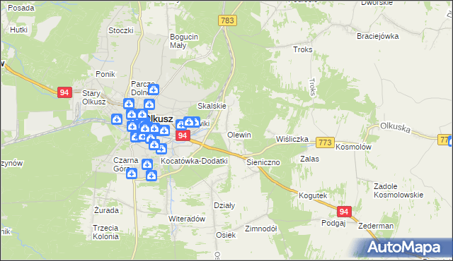 mapa Olewin gmina Olkusz, Olewin gmina Olkusz na mapie Targeo