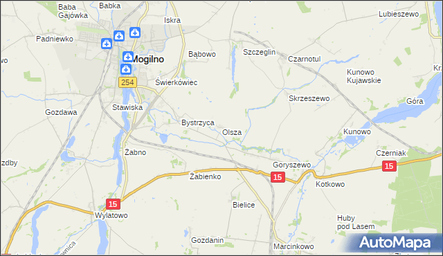 mapa Olsza gmina Mogilno, Olsza gmina Mogilno na mapie Targeo