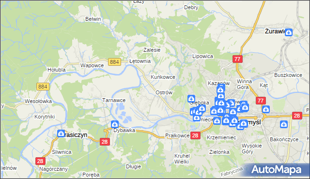 mapa Ostrów gmina Przemyśl, Ostrów gmina Przemyśl na mapie Targeo