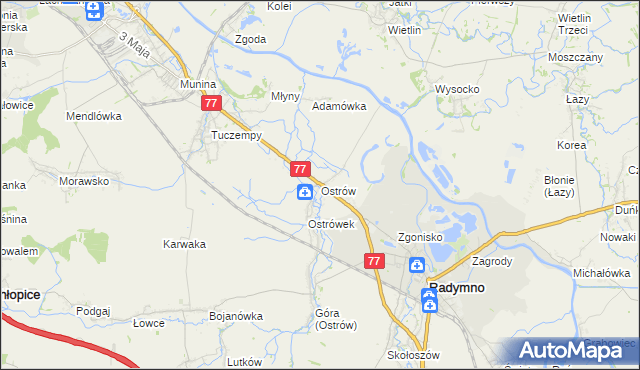 mapa Ostrów gmina Radymno, Ostrów gmina Radymno na mapie Targeo