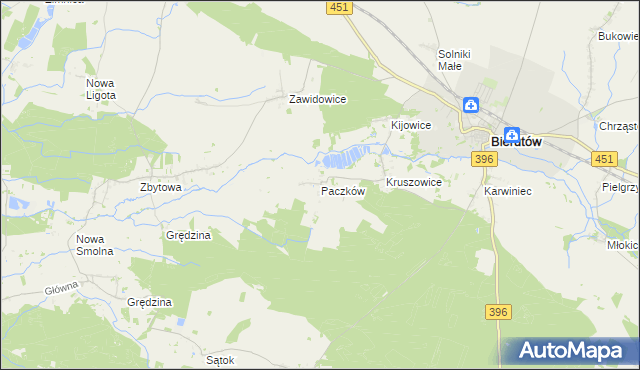 mapa Paczków gmina Bierutów, Paczków gmina Bierutów na mapie Targeo