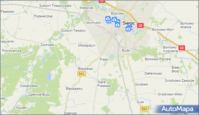 mapa Piaski gmina Sierpc, Piaski gmina Sierpc na mapie Targeo